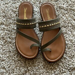 Green and gold sandals